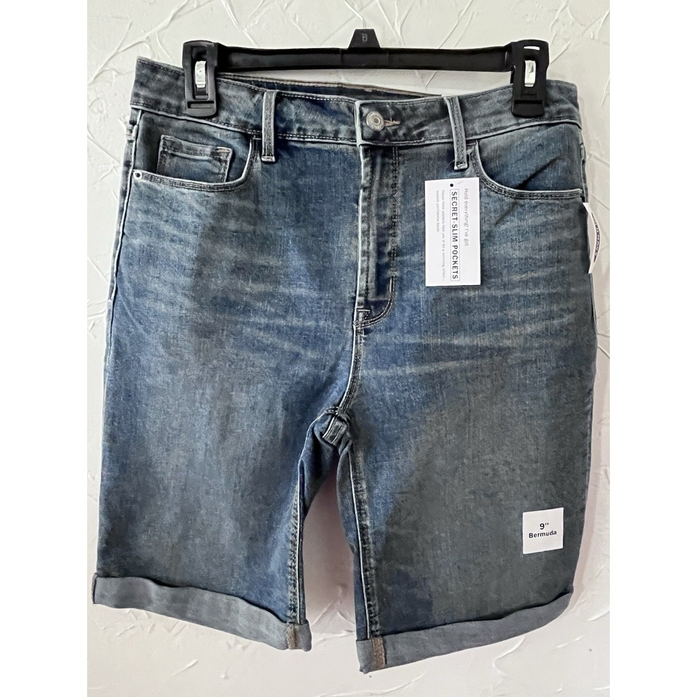 Old‎ Navy High Rise 9" Cuffed Bermuda Shorts Secret Slim Pockets Size 8 NWT